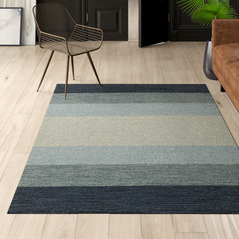 Temme Hand Woven Cotton Area Rug, Rectangle  7'9" x 10'6", Blue Striped