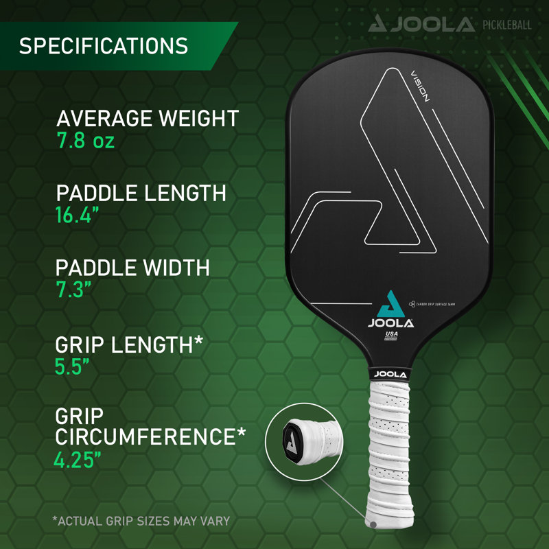 Joola Vision Pickleball Paddle With Textured Carbon Grip Surface Technology For Maximum Spin And Control With Added Power - Polypropylene Honeycomb Core Pickleball Racket - Cgs 14Mm