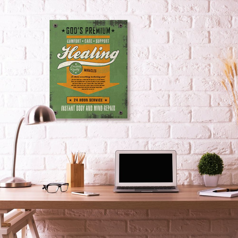 « cicatrisation miracles rétro, vert orange design » par l’ester kay, impression sur toile, H 40 po x l 30 po x P 1,5 po