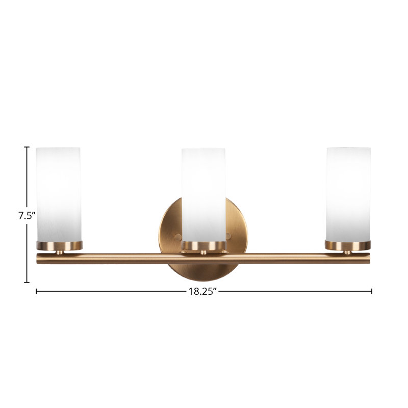 Trinity 3 Light Bath Bar Shown With 2.5” White Marble Glass, New Age Brass