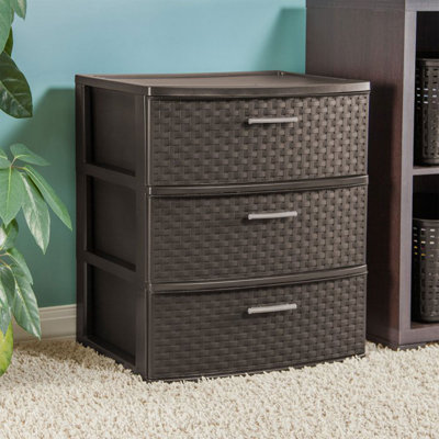 Sterilite 25306P01 Spacious 3-Drawer Wide Weave Design Storage Tower, Brown