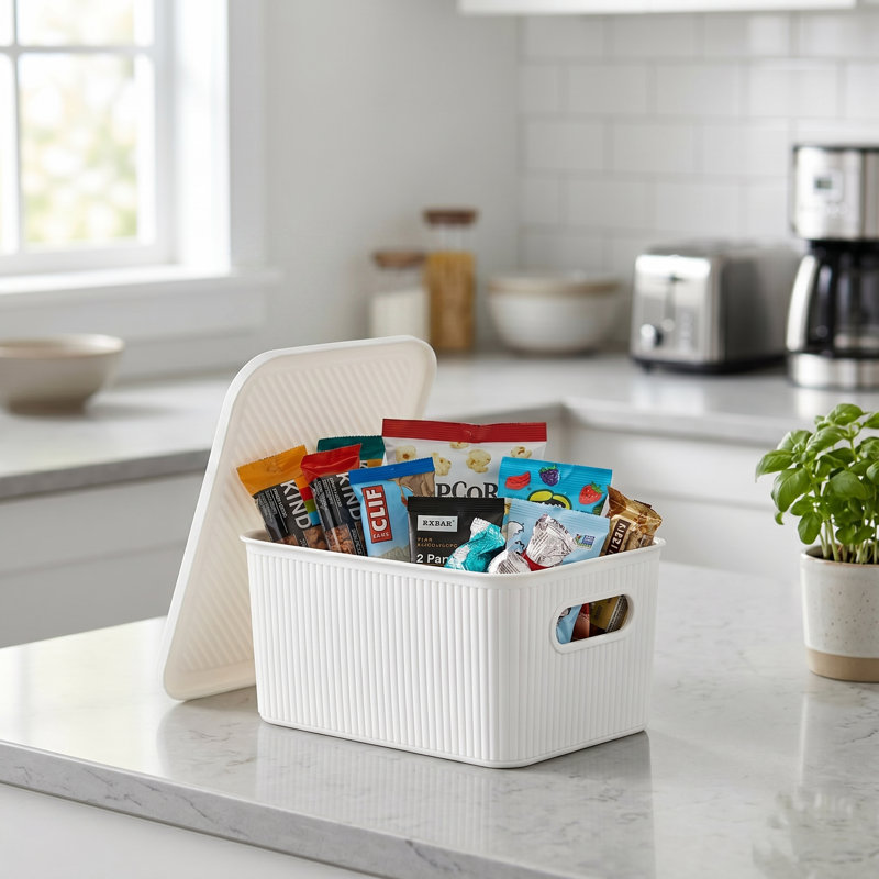 Plastic Ribbed Storage Baskets, 1, White