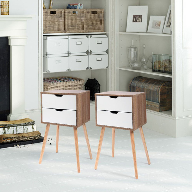 Coldiron Drawer Mid-Century Nightstand, Wooden/White