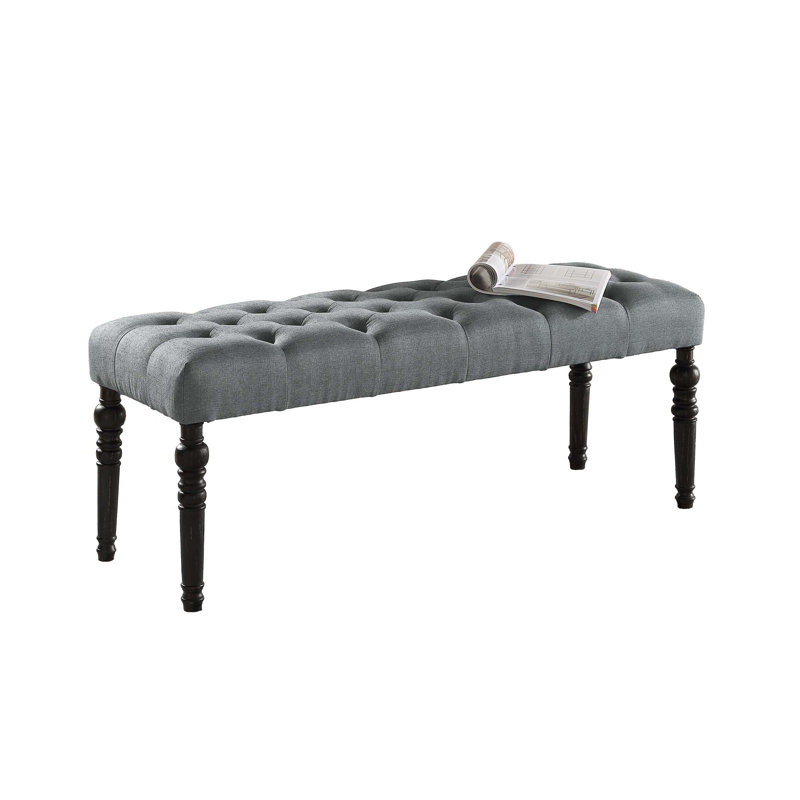 Leviton Fabric Tufted Turned Leg Dining Bench, Durable And Stylish Seating For Modern And Traditional Dining Rooms, Gray