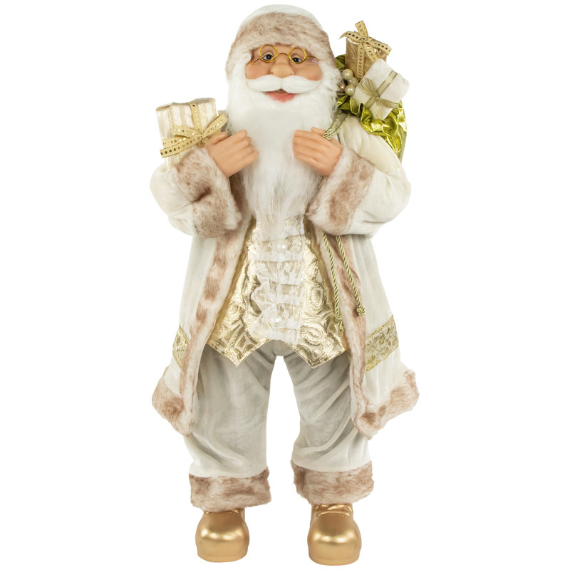 24" Winter White and Gold Santa Claus Metal Figurine