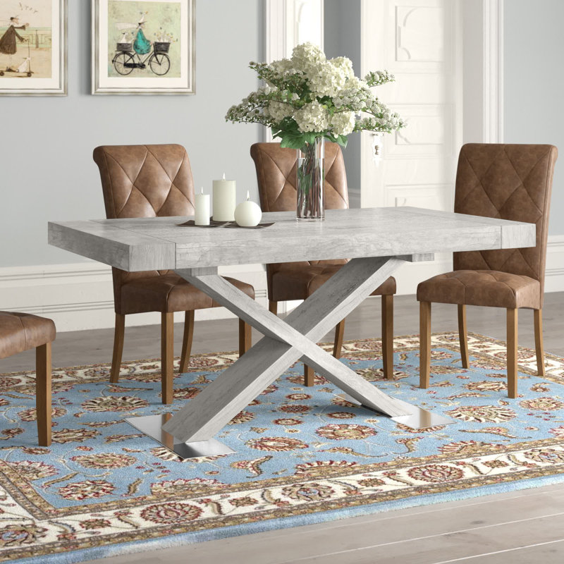 Litzy Extendable Dining Table, White Rustic Laminate