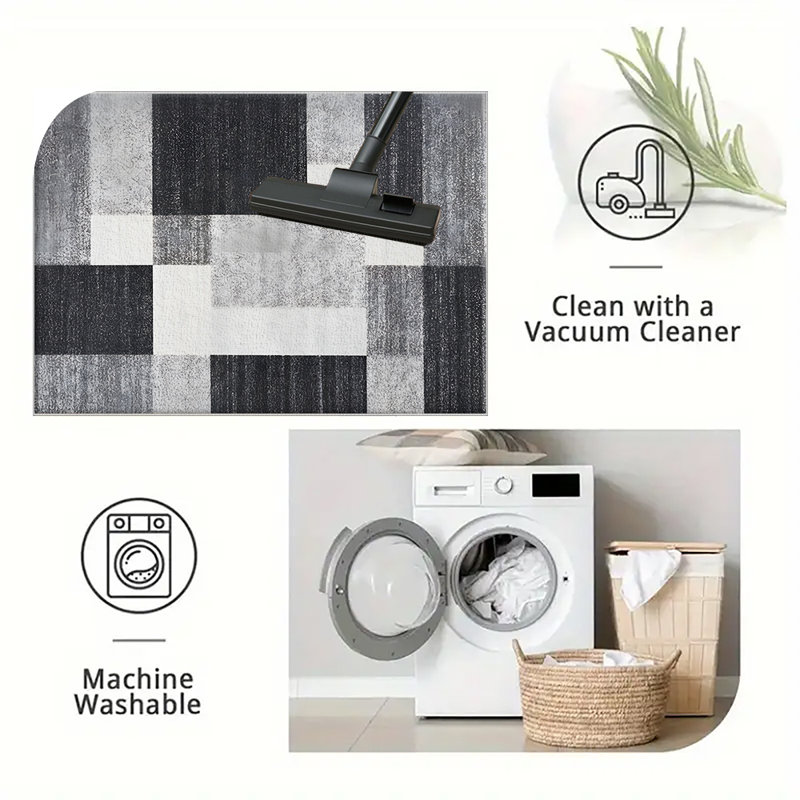 1PC Geometric Patchwork Black White Grey Gradient area rugs for Living Room, Soft and Comfortable, Suitable for all seasons, easy-to-maintain, machine washable Indoor floor mat, Under Table Farmhouse suitable for dining room, bedroom, home office,