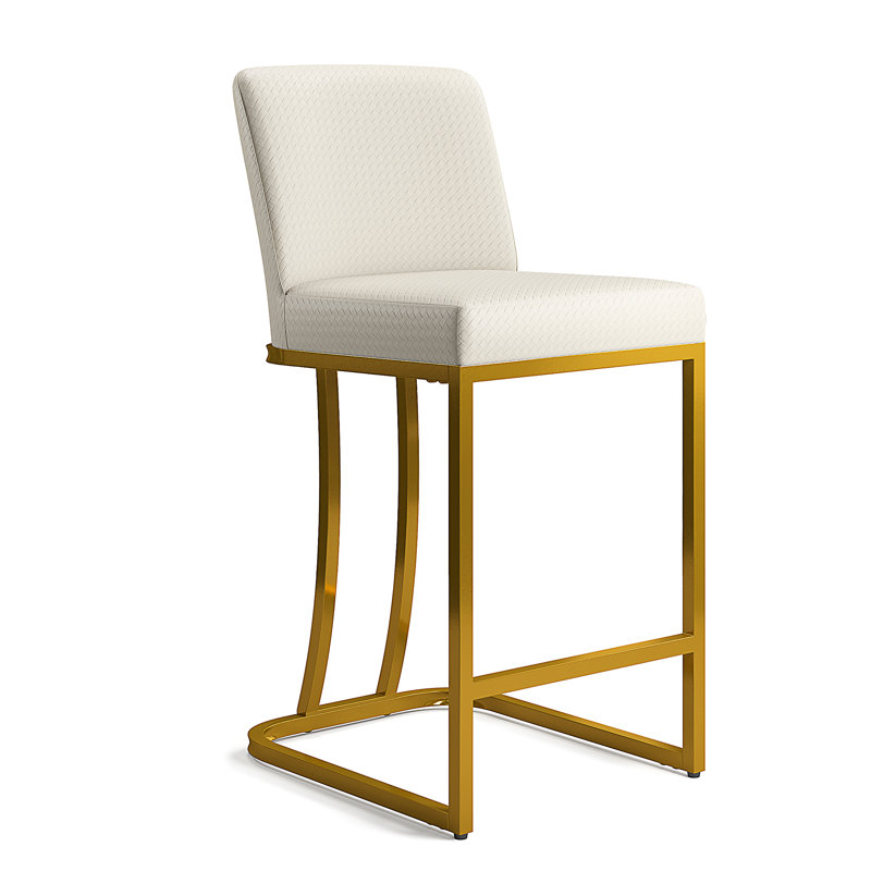 Tabouret de comptoir rembourré en similicuir 24 po Seese, Blanc cassé, Tabouret de comptoir (siège d’une hauteur de 24, Or