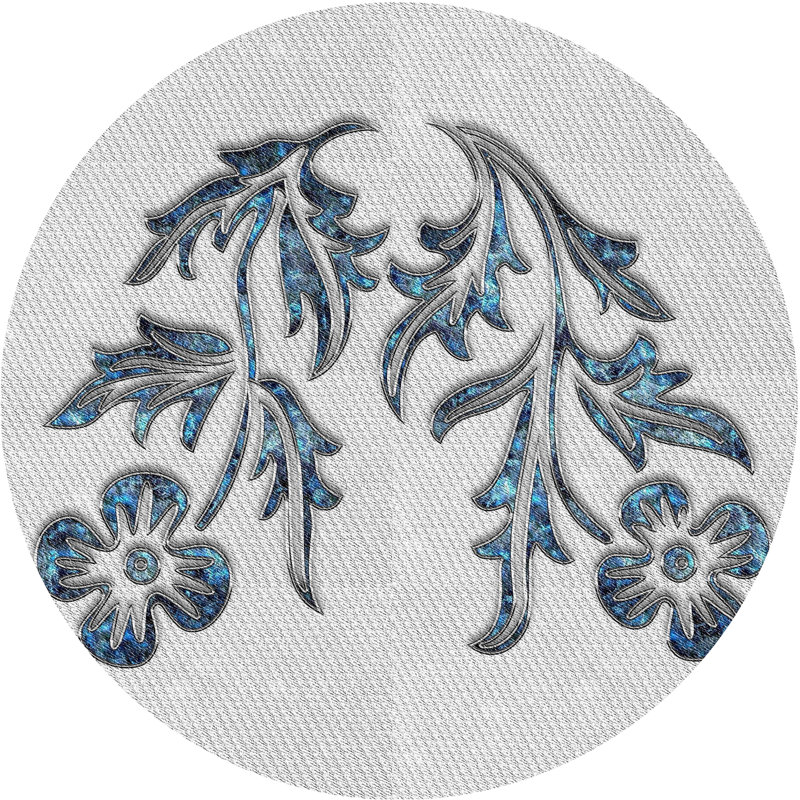 Tapis gris/noir/bleu à motifs, Rond 3 pi