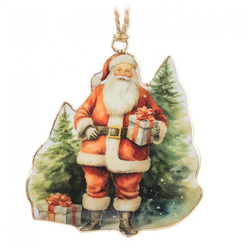 Ornement Père Noël avec arbres et cadeaux
