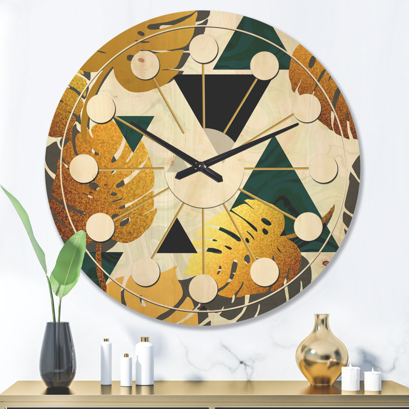 Horloge murale Golden Foliage V - Mid-Century, Très grand