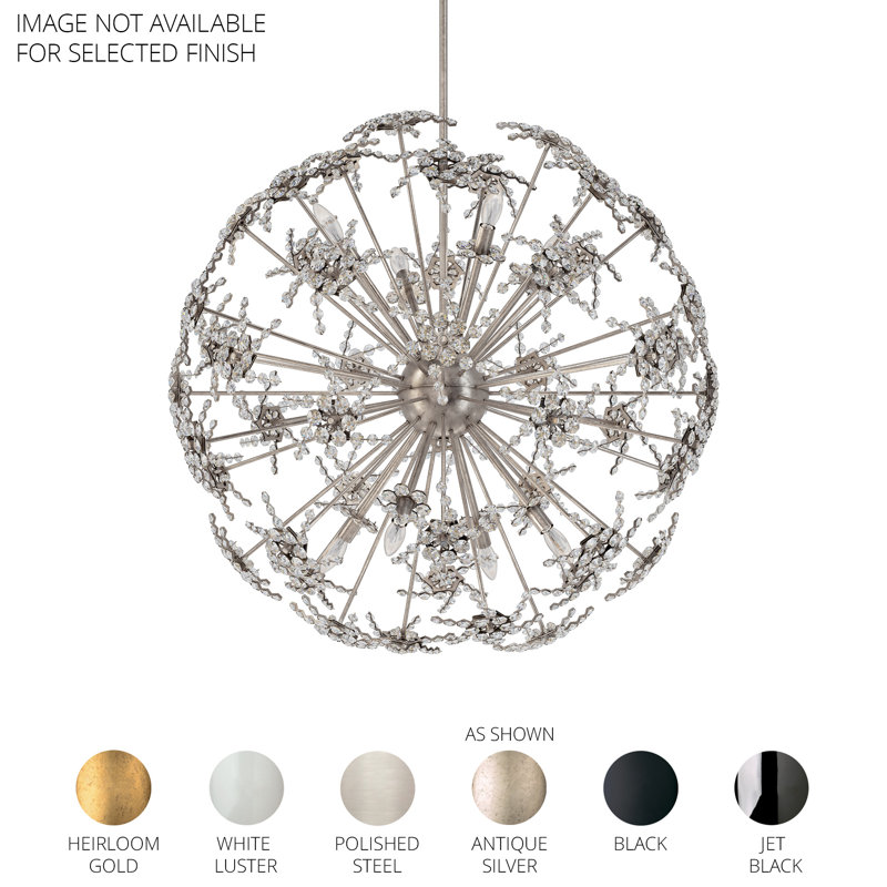 Esteracae 8 Light 36in x 36in Pendant in Black with Clear Radiance Crystals, White Luster