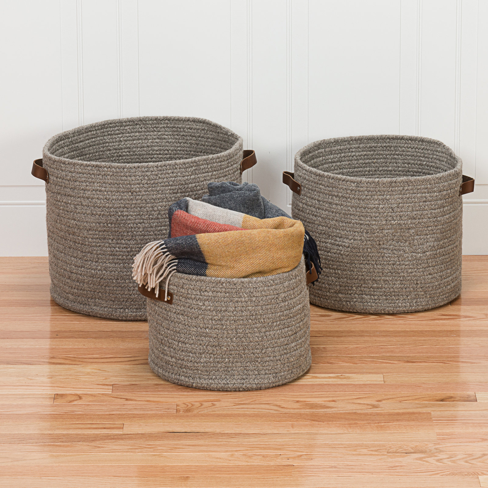 Monaco Wool Decorative Basket, 16" H x 16" W x 12" D, Gray