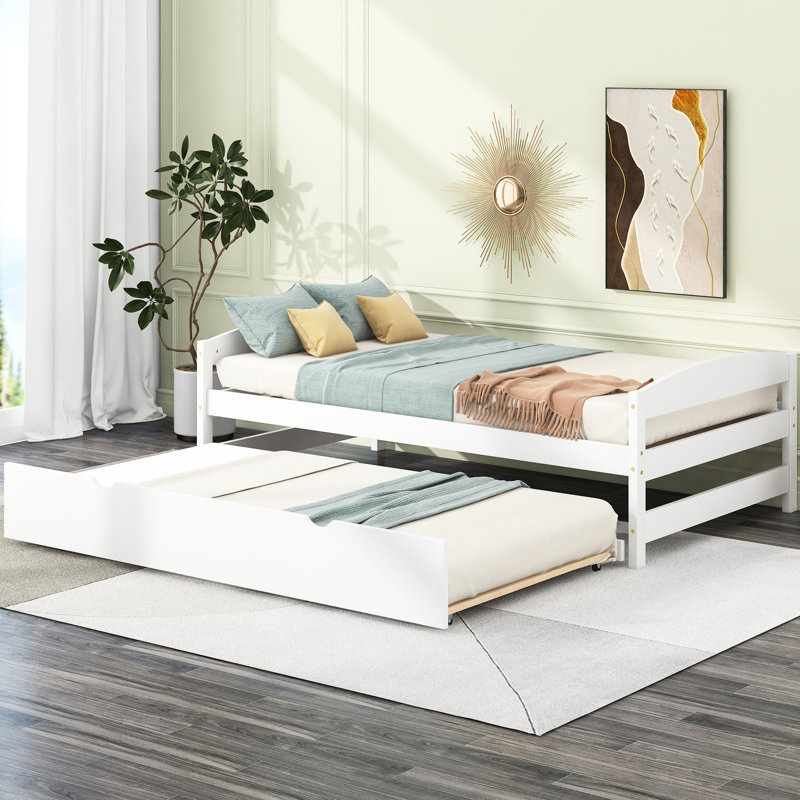 Lit plateforme blanc avec lit gigogne escamotable blanc - Chambre en pièce