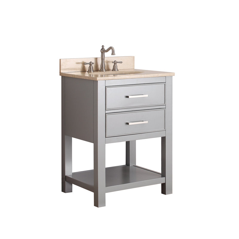 Brooks 25'' W Single Vanity, Chilled Gray, Carrera White Marble