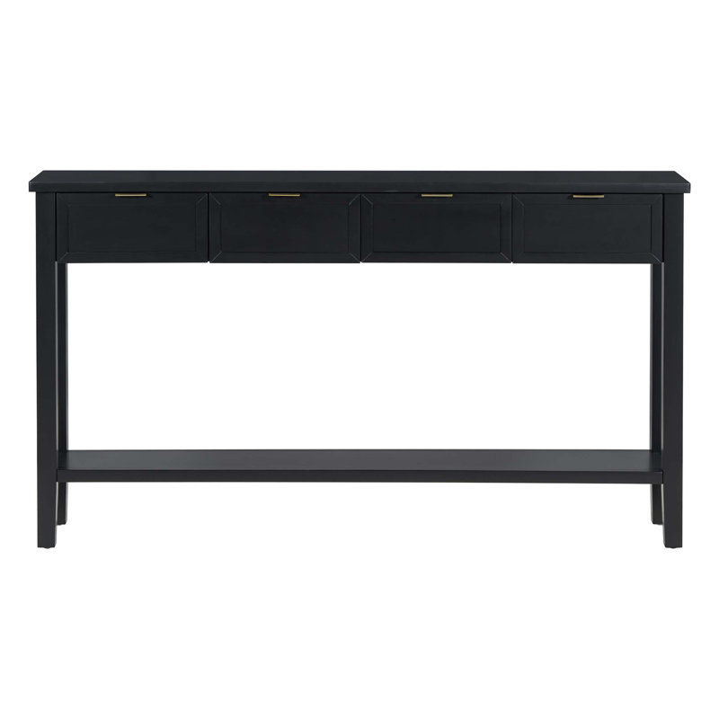 Console contemporaine avec 4 tiroirs, 1 tablette inférieure pratique et poignées en métal Edsson, Noir, noir, noir, noir