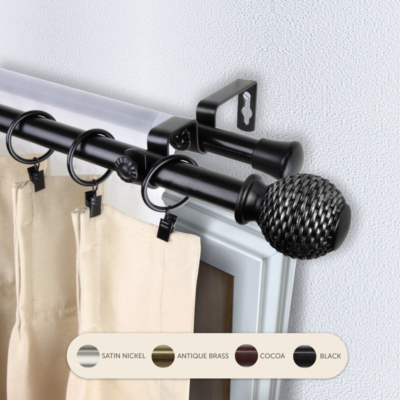 Tringle à rideaux double 3/4 po Ozana, 28" – 48", Noir