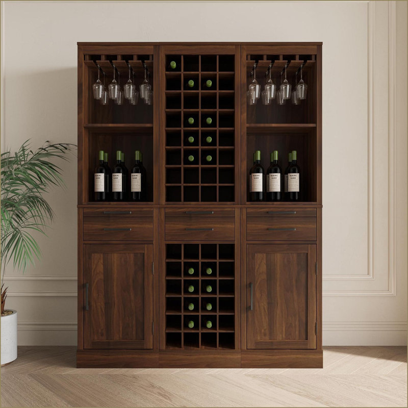 Cabinets, huche de rangement modulaire pour bar à vin brun noyer, l 17,8 po x l 15,95 po x H 35,43 po | Contemporain | Panneau de particules et panneau de fibres à densité moyenne