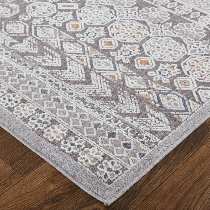 Cainsville Geometric Machine Woven Ivory/Material DetailsGray Area Rug, Rectangle 12' x 15'