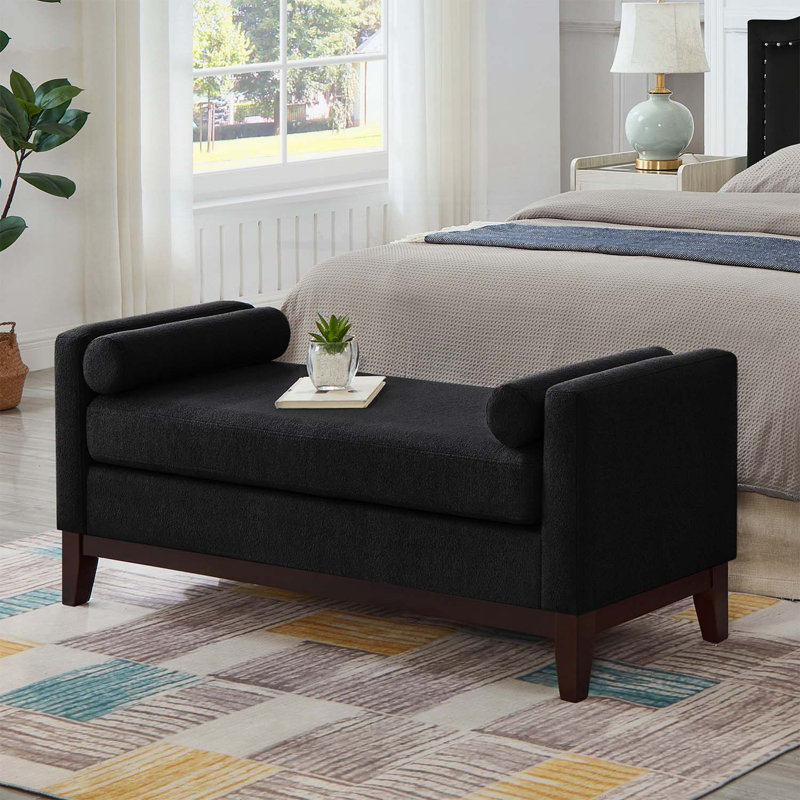Élégant banc rembourré avec 2 coussins, Noir
