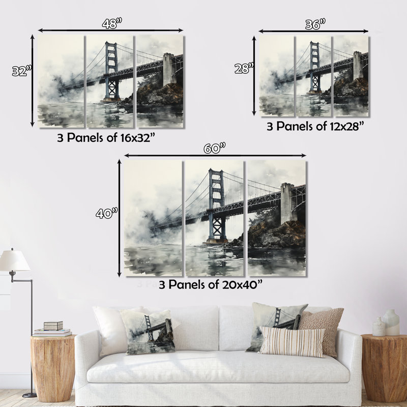 «Gray Bridge Urban Suspension IV», ensemble d'art mural sur toile, H 40 po x l 60 po x P 1 po