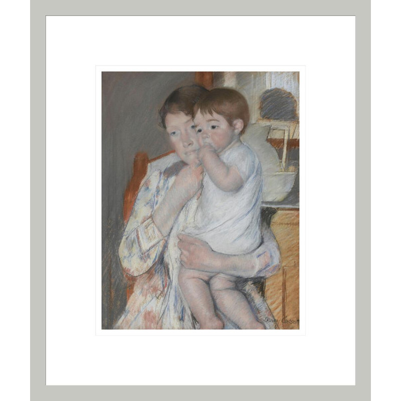 Femme et enfant devant une tablette où sont posés un broc et une cuvette par Mary Cassatt, H 16,17 po x l 13,75 po