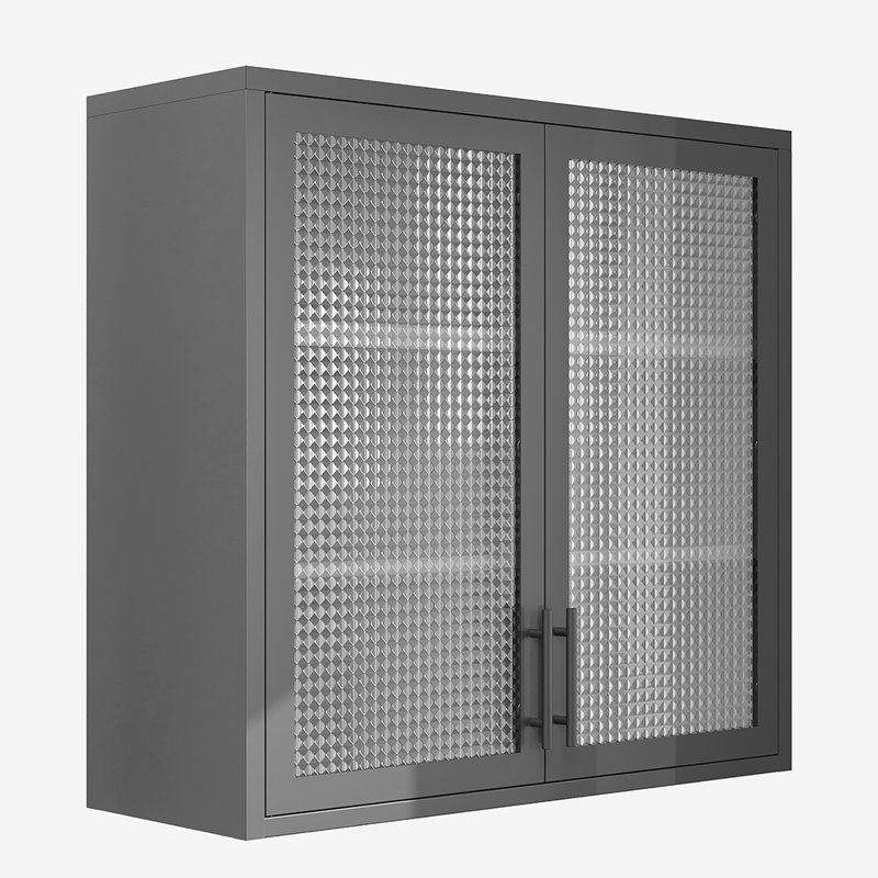 Armoire murale avec portes en verre et 2 tablettes réglables, Noir, noir, noir, noir