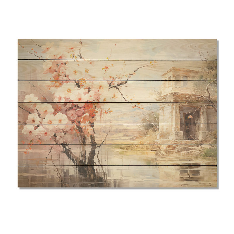 Paysage de l'empire romain de printemps II - Italie sur bois, H 10 po x l 20 po