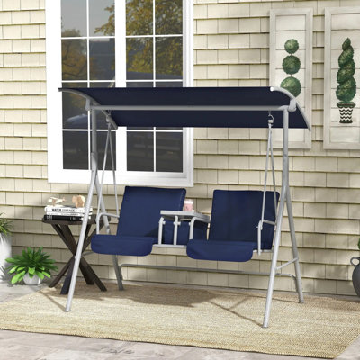 Balancelle d'extérieur 2 places avec auvent et table, balancelle pour le jardin, la cour arrière, la piscine, bleu foncé