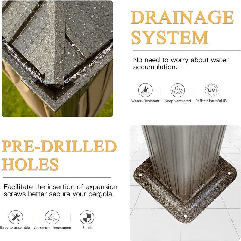 Abri de jardin pour patio en métal en aluminium mesurant l 16 pi x P 12 pi