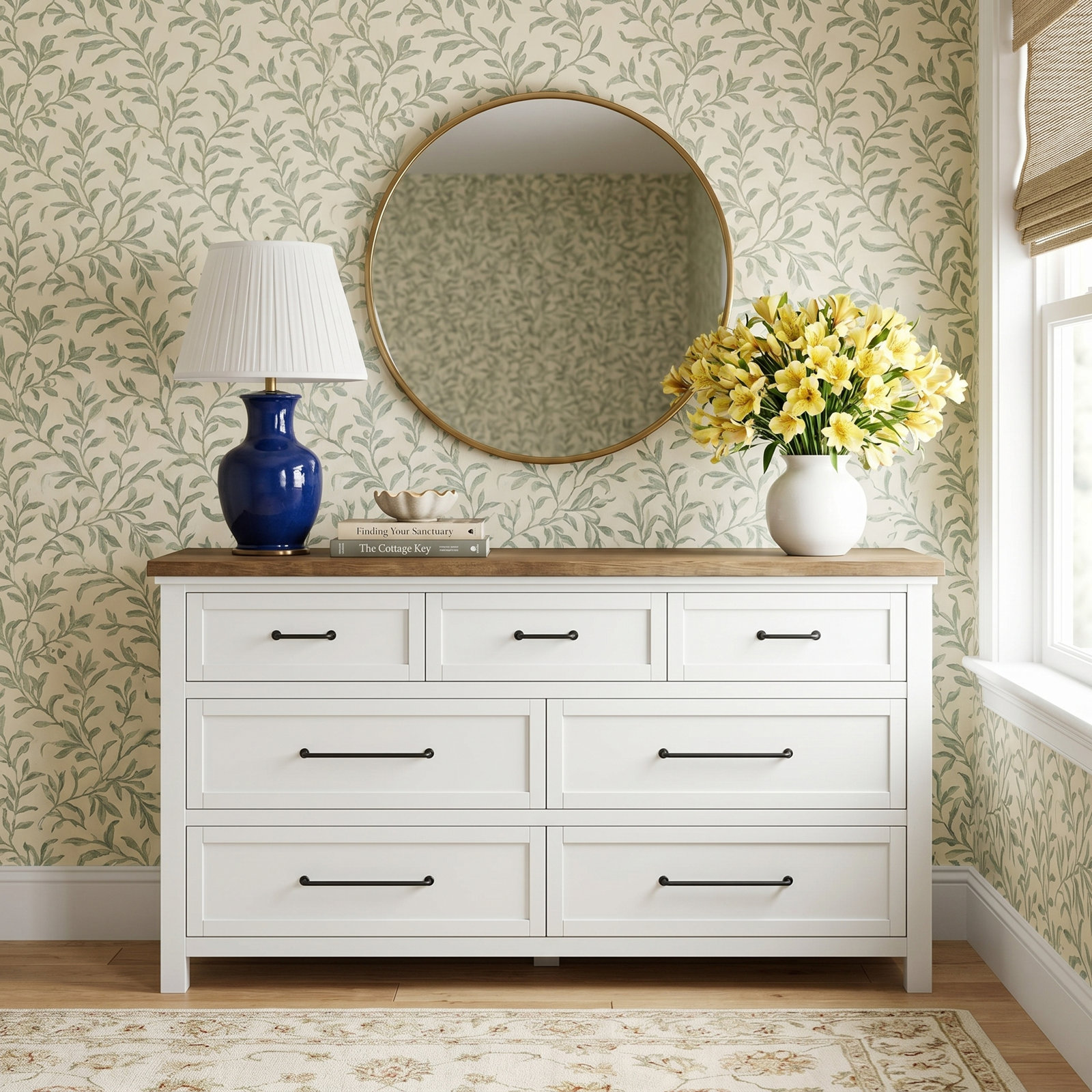 Gabby 70" Oak Double Dresser, White/Gray