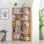 Bibliothèque de coin autoportante en forme de L à 5 niveaux de 90 cm (35,43 po) pour le salon, la chambre à coucher, la bibliothèque de bureau à domicile avec panneau anti-chute et dispositif anti-basculement, rangement ouvert