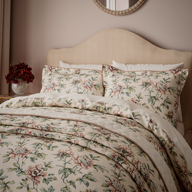 Peony Blossom Cotton Floral Duvet Cover Set with Pillowcases Included, Single Duvet Cover + 1 Pillowcase