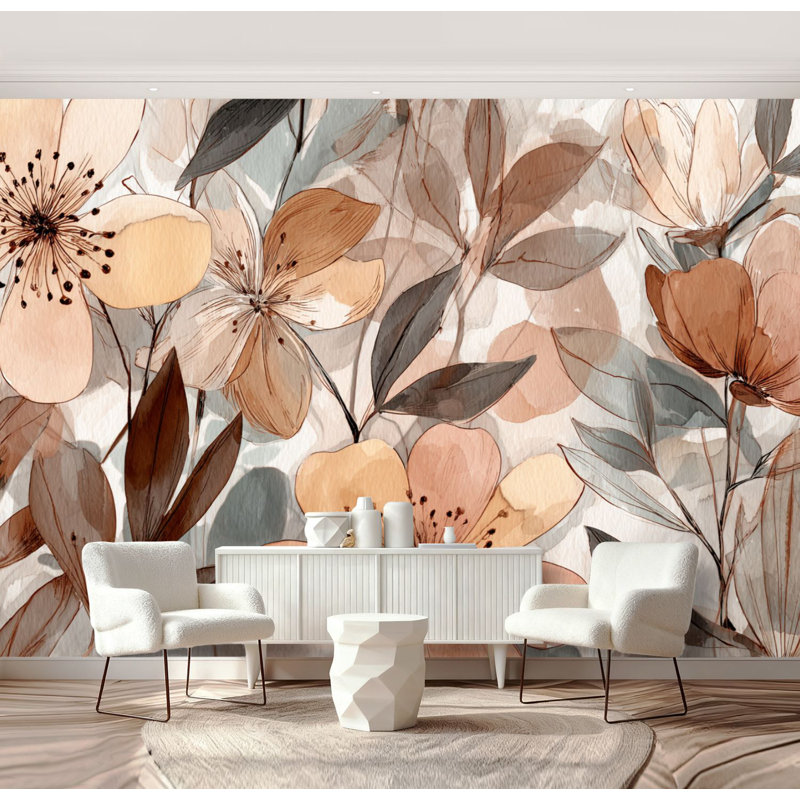 Papier peint auto-adhésif Boho Beige BohoFloral, 96" L x 69" W