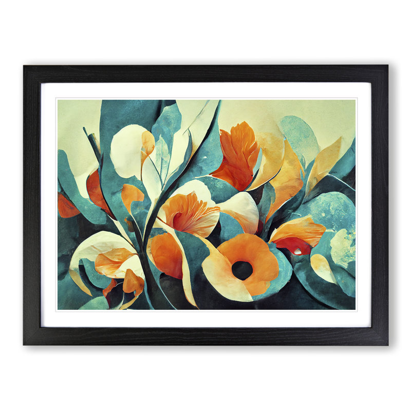 Abstract Floral Art Vol.7 - Single Picture Frame Painting, 34cm H x 46cm W x 2cm D, Black