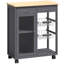 Rolling bamboo top kitchen island trolley, grey mobile storage cart with glass door, 2 drawers, 2 metal wire baskets and lockable wheels