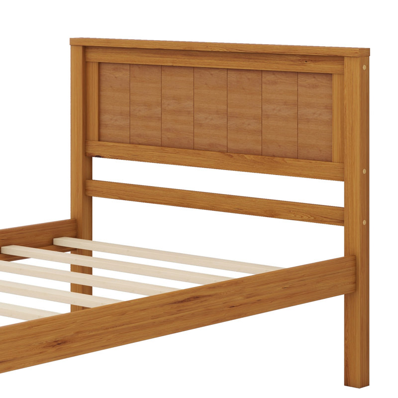 Structure de lit plateforme avec tête de lit, support en lattes de bois, Chêne