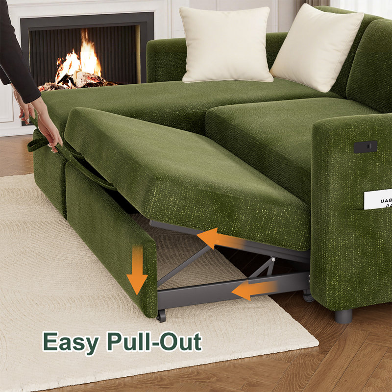 Canapé-lit en forme de U, canapé-lit convertible 4 places avec inclinaison à 4 niveaux, ports USB / Type-C, méridienne réversible et poches latérales, assemblage sans outil pour le salon