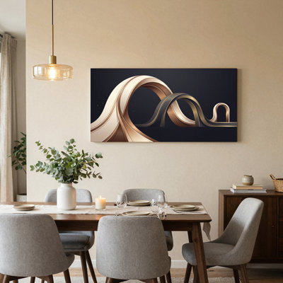Art mural abstrait à rubans métalliques sur toile dorée et bronze