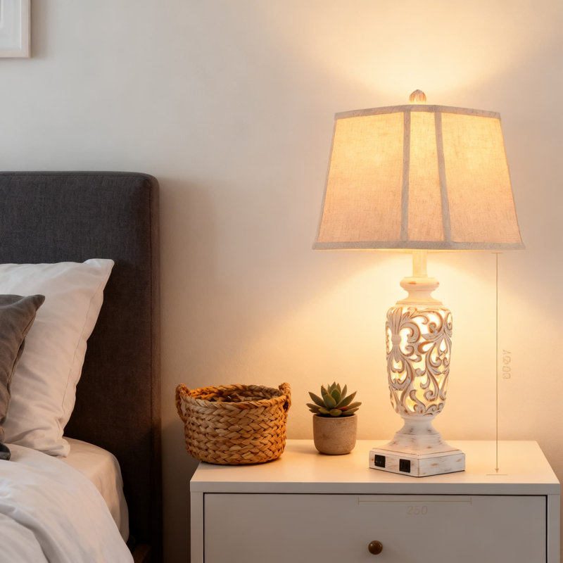 Ensemble de 2 lampes de table de style campagnard avec double éclairage et ports de recharge USB A + C, lampes de chevet rustiques pour salon et chambre à coucher avec abat-jour Palace