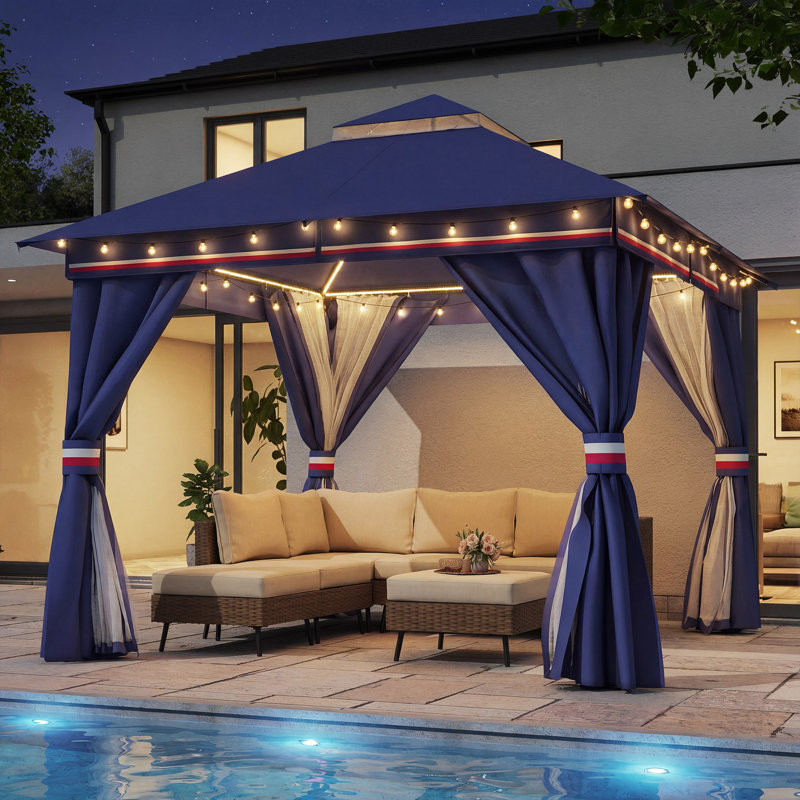 Yardgrace 10'X10' Soft-top Double-Roofed Steel Patio Gazebo, Blue