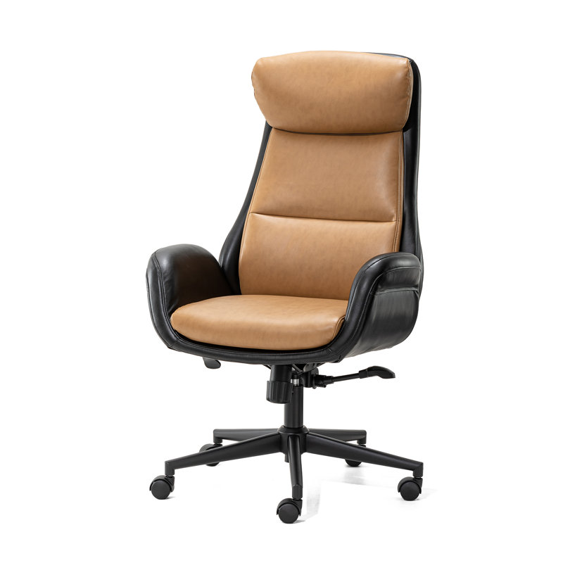 Fauteuil de direction ou fauteuil de bureau Corjan Mid-Century, Chameau / noir, Noir, noir, noir, noir