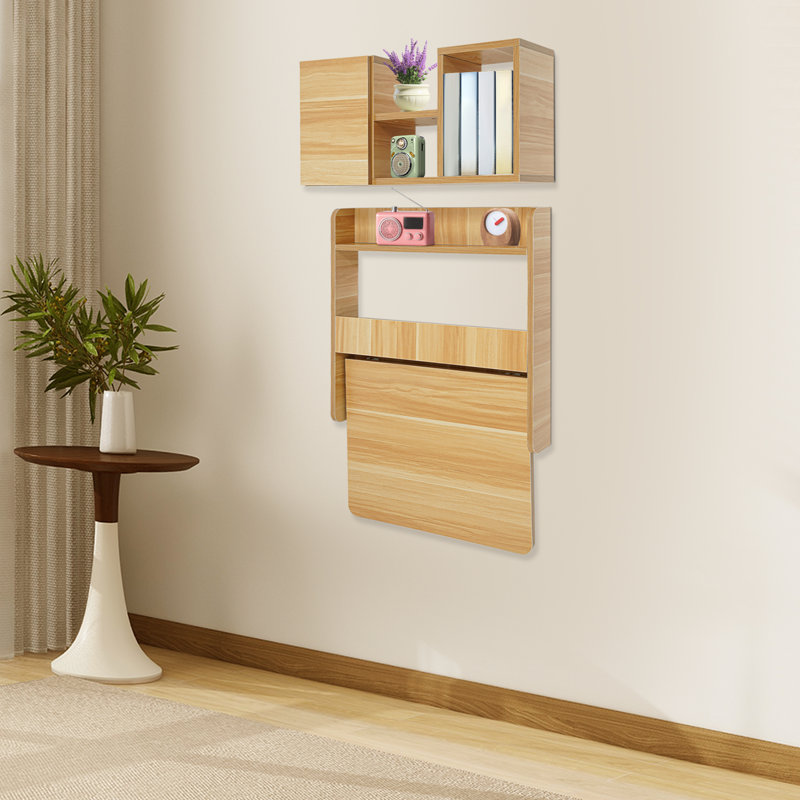 Bibliothèque murale en bois massif rectangulaire pliable pour ordinateur portable, Jaune