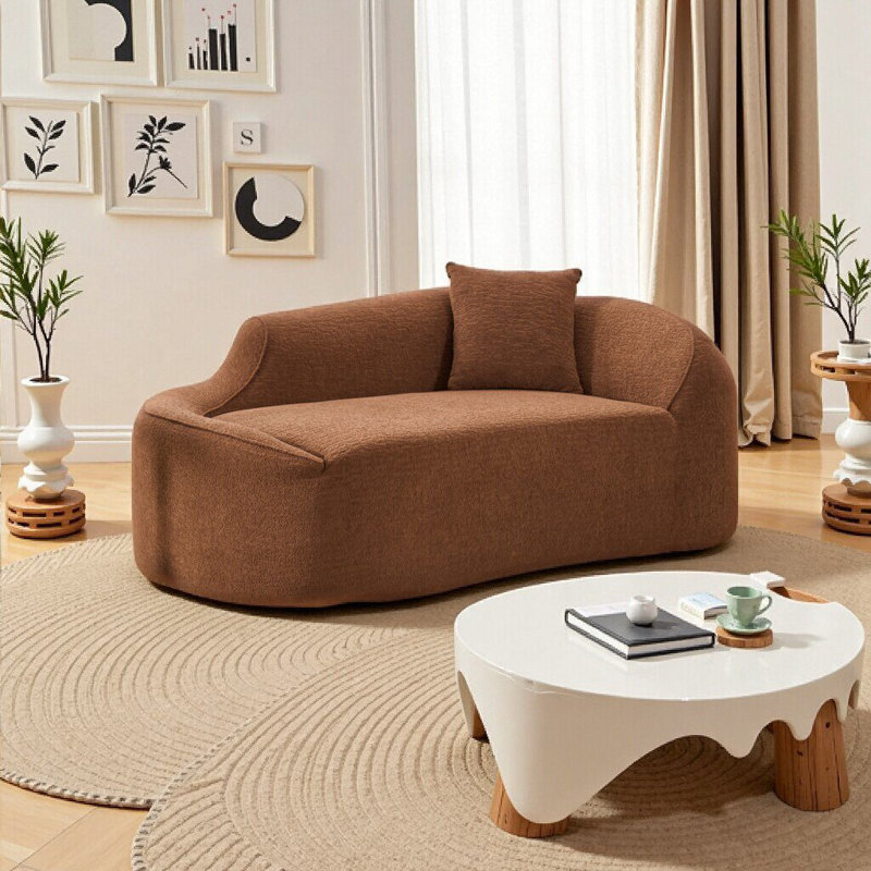 Canapé-lit à méridienne courbée avec coussin UnaNoxa, assise profonde, mobilier polyvalent 3 en 1, Caramel