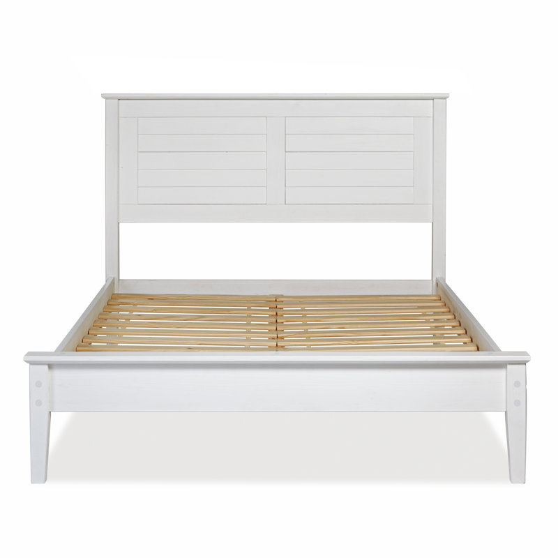 Greenport Solid Wood Louvered Bed, Brushed White, Queen