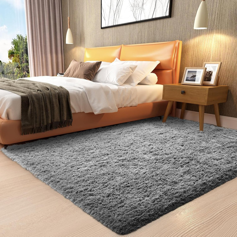 3X5 Rug, Bedside Preppy Dorm Area Rug, College Essentials Non Slip Grey Small Carpets For Bedroom, Anti Slip Fluffy Gray Living Room Rugs Home Decor Aesthetic, Nursery