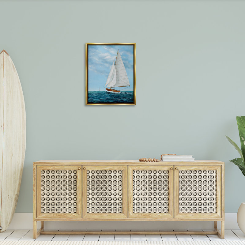 "Vagues nautiques" par Max Maxx sur toile, Cadre flottant métallique doré, H 31 po x l 25 po