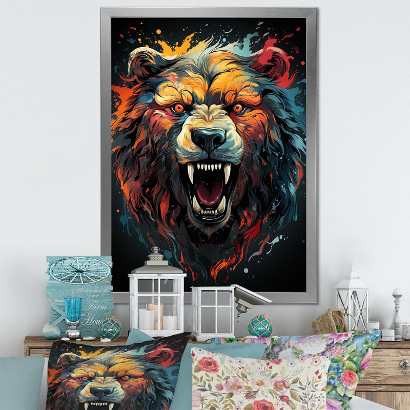 Représentation expressionniste d'un grizzly II - ours, décoration murale_106898, Cadre photo argenté