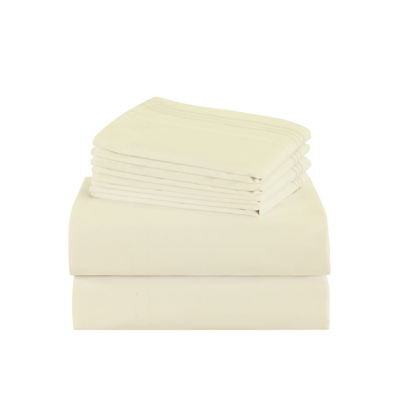 4/6 Pcs Soft Solid & Embroidery Bed Sheets Set, Cream, Queen