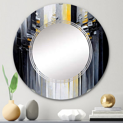 Abstrait géométrique noir et jaune III - Miroir mural géométrique moderne